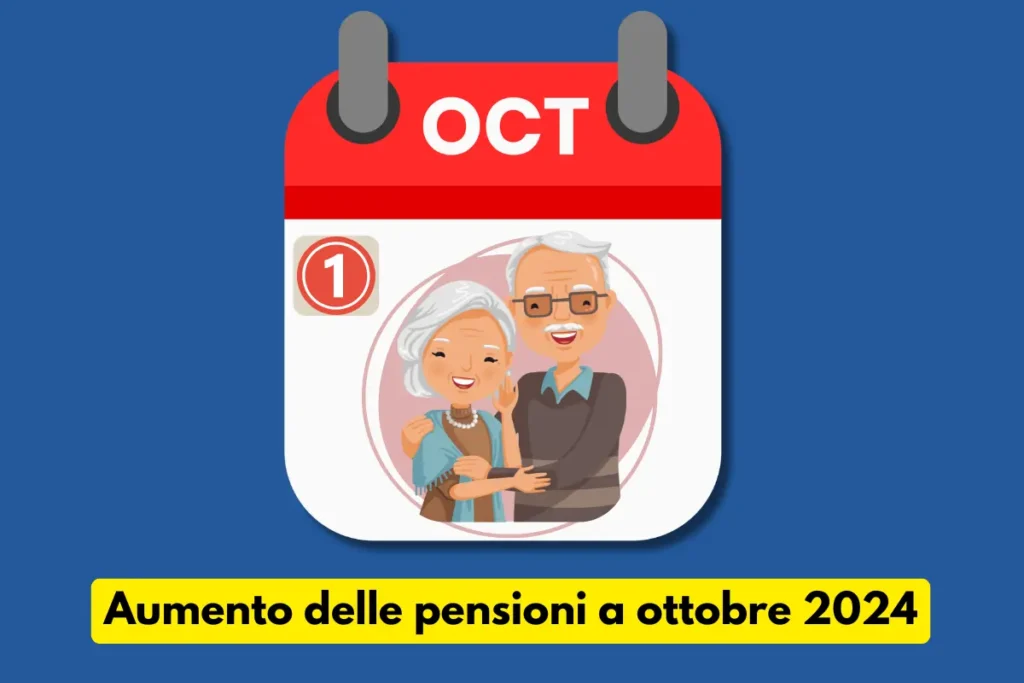 Calendario di ottobre 2024 con coppia di pensionati felici per l'aumento della pensione